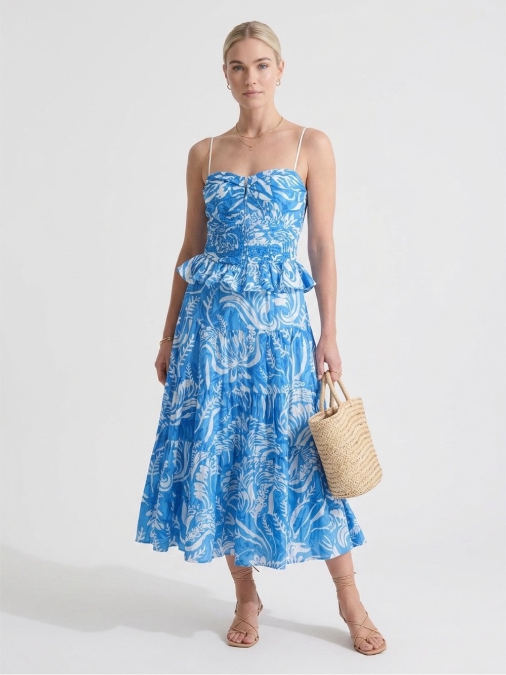 Blue Printed Maxi Dress by Meli Melo